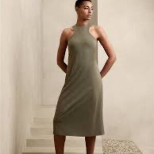 Banana Republic Olive High-Neck Knee Length Asymmetrical Sleeveless Dress Sz Sm